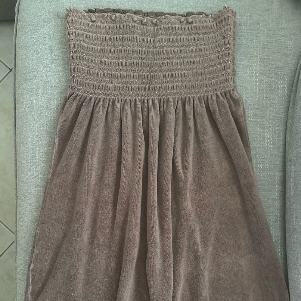 Juicy Couture Brown Strapless Smocked Velvet Dress